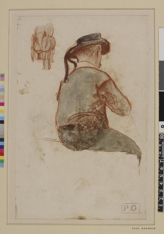 French peasant, seated and wearing hat (Studies Brittany) (recto) (1848-1903)